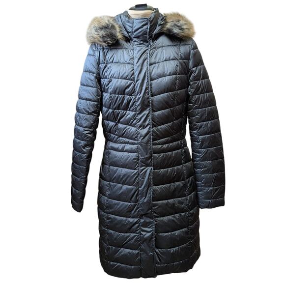 Barbour Berneray Black Quilted Down Puffer Jacket Faux Fur Hood Long Parka Coat - Picture 2 of 5